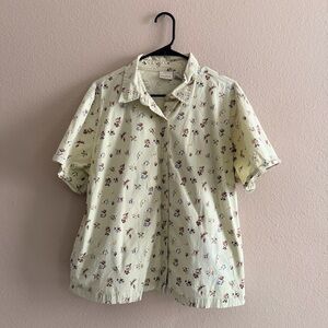 L.L. Bean Floral Green Button Down